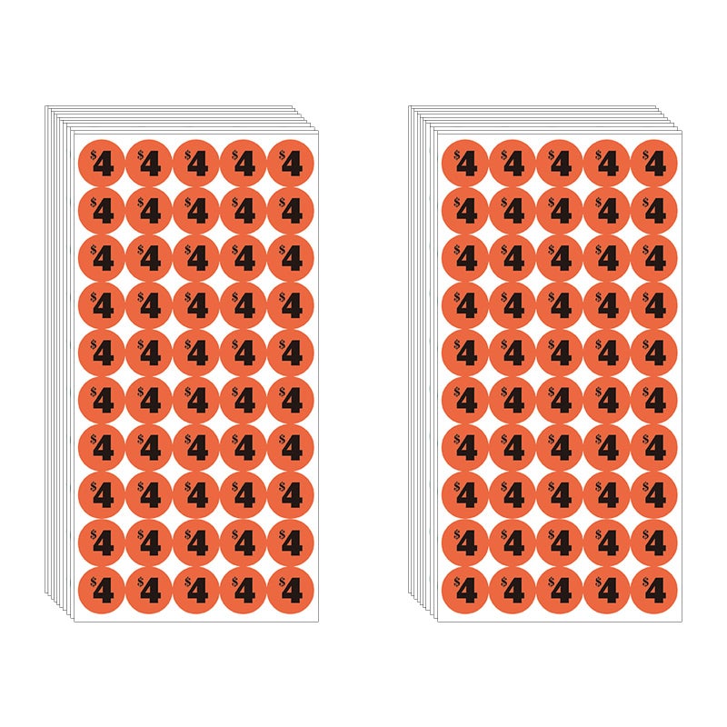 DUGUTUL 1000 pcs $4 Color-Coded Price Stickers for Garage Sale and Flea Market, 3/4"" Diameter - Bold Fonts, Clear Visibility, High Visibility, Easy Organization - Image 1